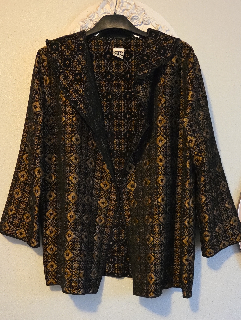 Black & Gold Open Front Tapestry Jacket